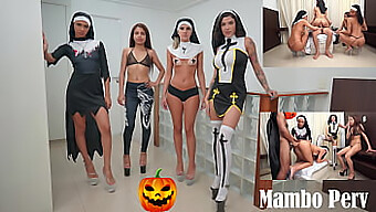 Halloween-Themed Nuns Engage In A Kinky Sex Ritual And Reverse Gangbang Involving Anal And Oral Sex.